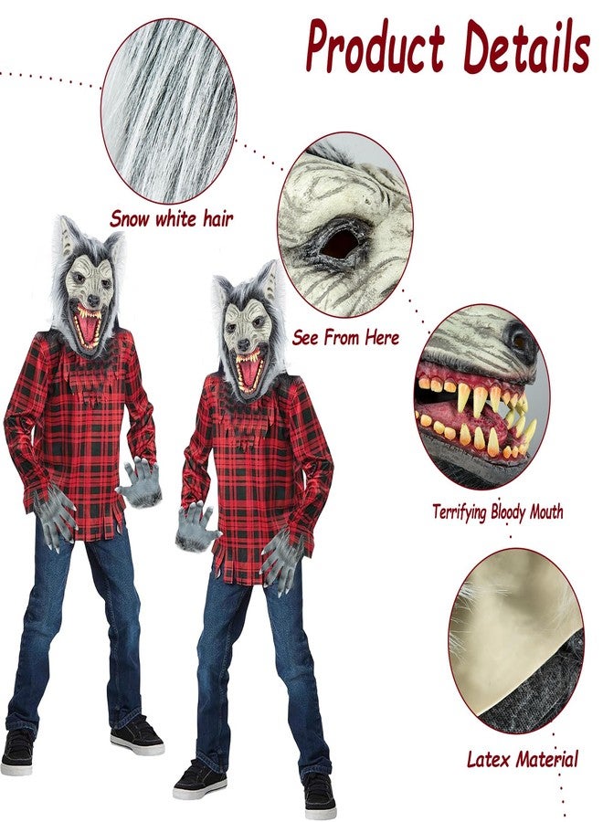 SUNREEK Halloween Horror Wolf Mask with Claws, Party Cosplay Costume Werewolf Mask, Scary Wolf Head Mask for Halloween Costumes (Wolf) - Image 4